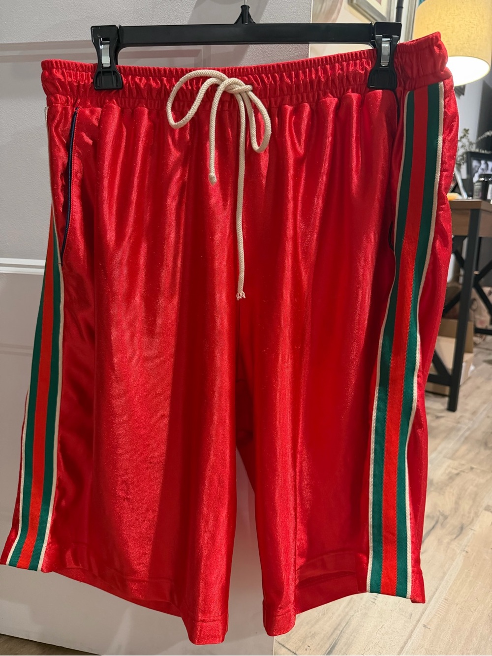 Gucci Men’s Red Web Stripe Shorts – Approx. M / W34 – Made in Italy